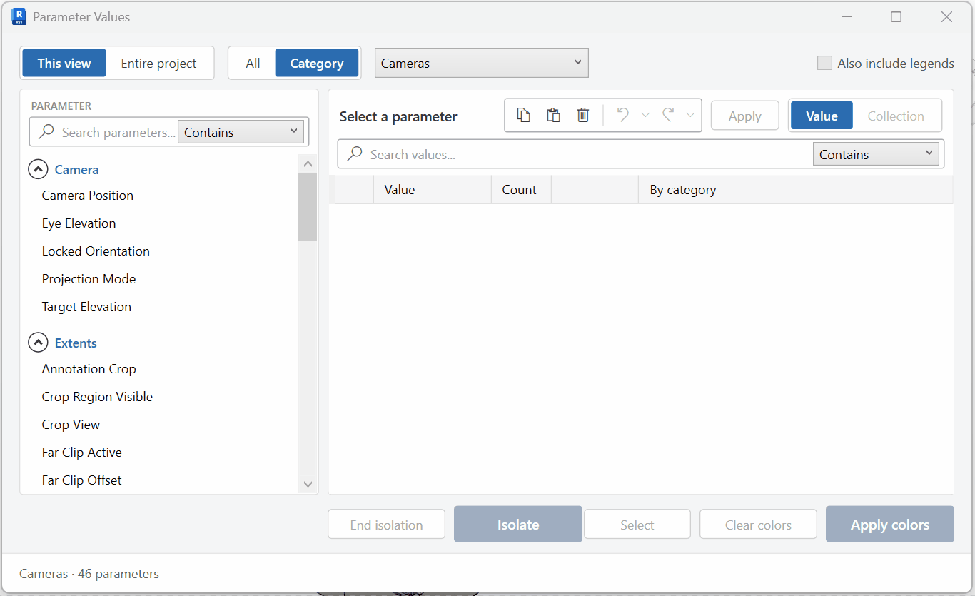 Parameter Values editing values and applying them to the model